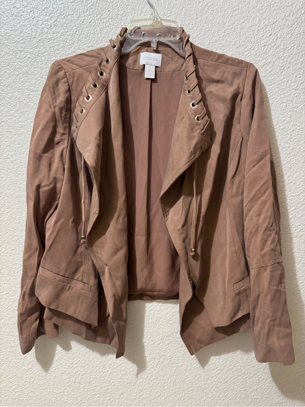 Chico's Camel Lace-Up Open-Front Blazer M (Chicos size 1)